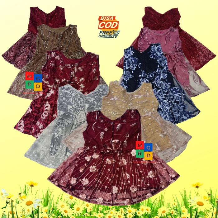 2 PREMIUM DRESS LIDYA FULL BRUKAT Baju Brokat Pesta Anak Perempuan 1-7Th - Random, XS (6-11 Bulan)