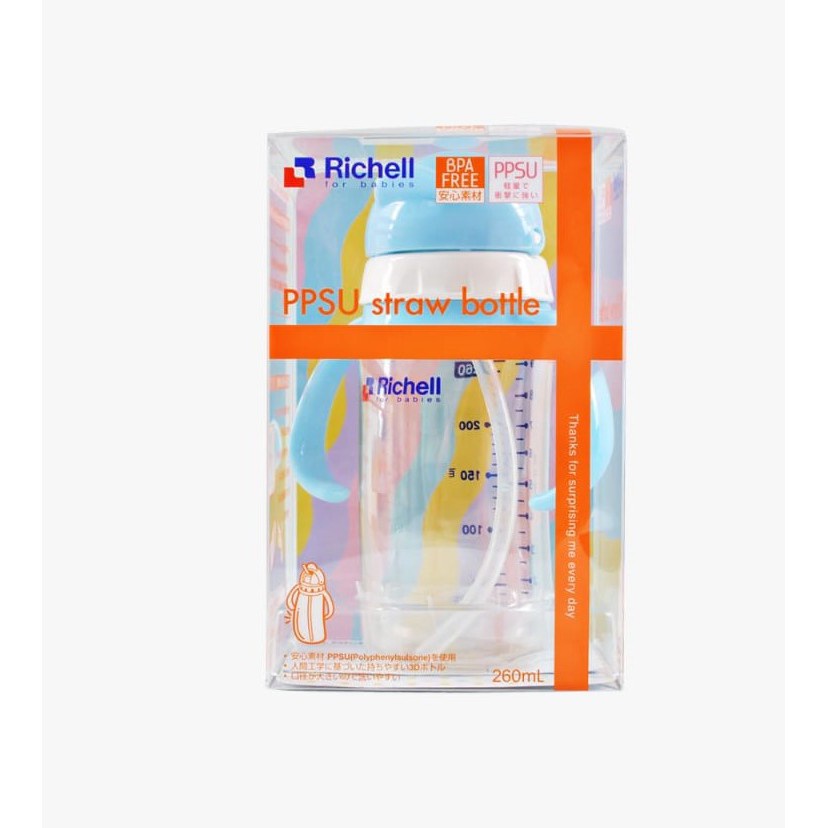 Richell PPSU Straw Bottle 260ml (99128) - Botol Minum Anak
