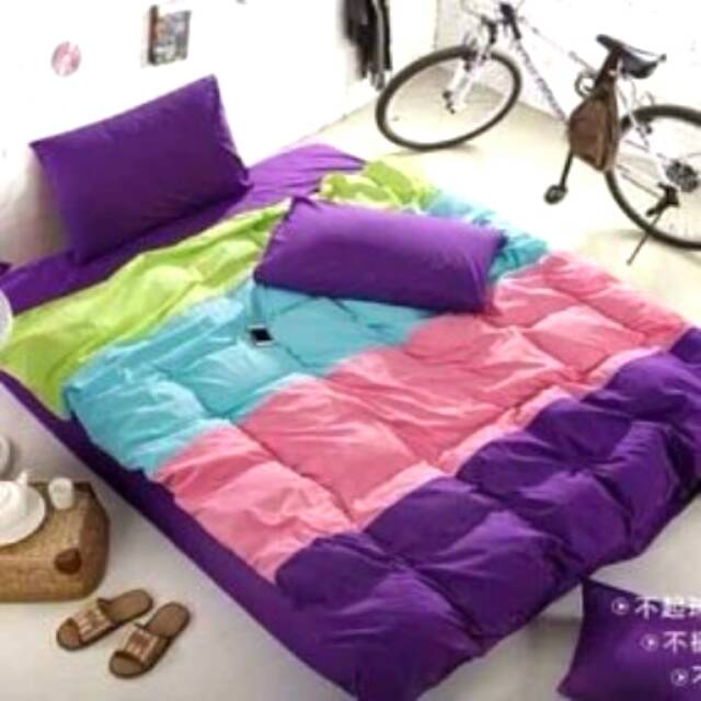 Bedcover kombinasi bedcover polos bedcover polkadot