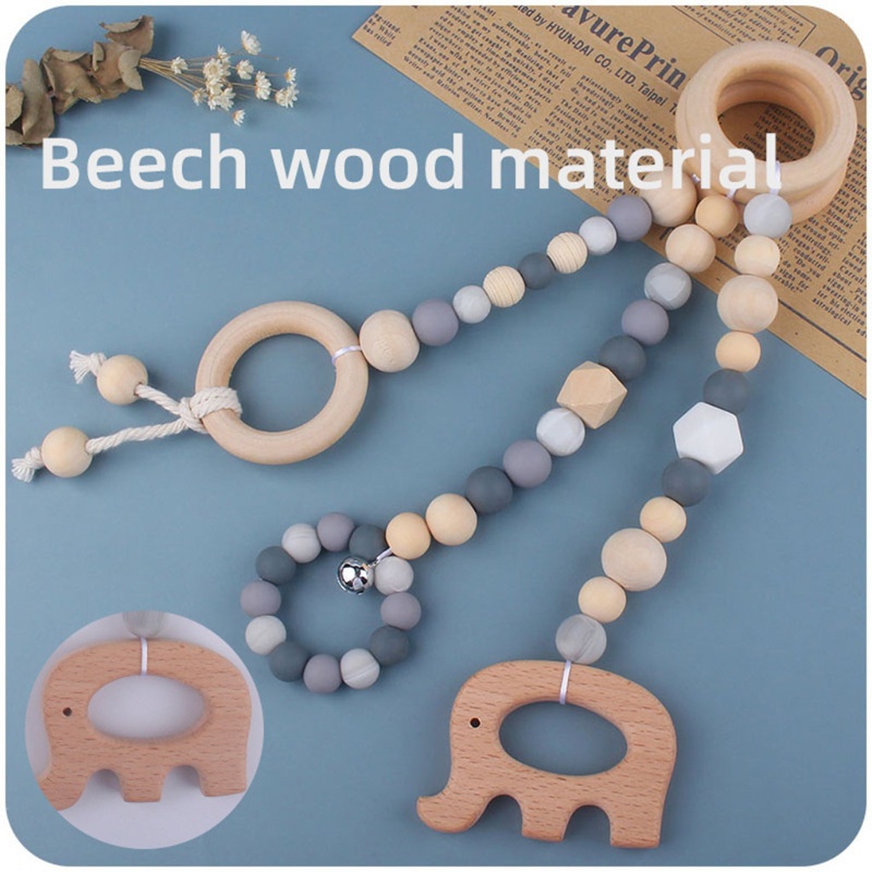 Mary 3pcs / Set Mainan Rattle Teether Silikon + Ring Kayu Beech Untuk Bayi Newborn