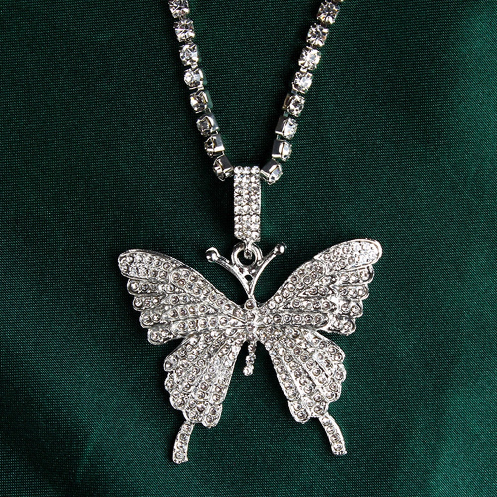 Hu Hu Hu Hu Hu Alat Bantu Pasang Kacamata♡ Kalung Rantai Liontin Kupu-Kupu Bahan Stainless Steel Hias Berlian Imitasi Untuk Wanita