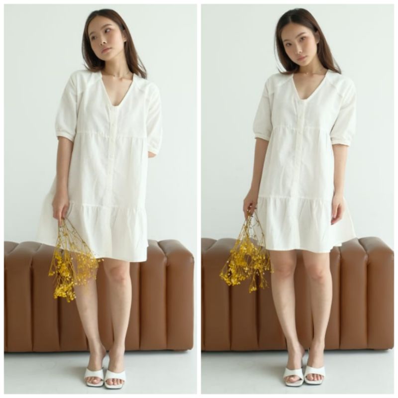 ♡ PREMIUM ♡ ORIGINAL ! MIRRANDA V-NECK BUTTON LAYER MINI DRESS  ( BUSUI FRIENDLY )