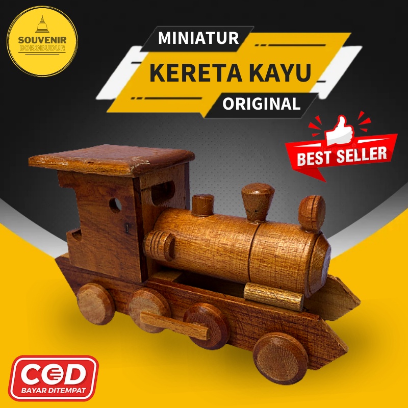 Miniatur Lokomotif Kereta Api Kuno Kayu Jati Pajangan Kamar Dekorasi Ruang Tamu Minimalis Hiasan Mej