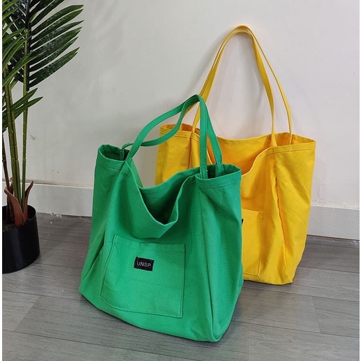 Mores Tas Tote Bag Kanvas wanita Polos Warna Neon Casual Import Korean Style Aesthetic Siena Korean Canvas Totebag Plain