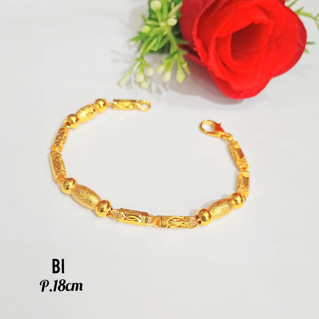 Gelang TITANIUM rantai bambu ukir emas 24k elegan dan simple/tidak karat/termurah/terlaris(COD)