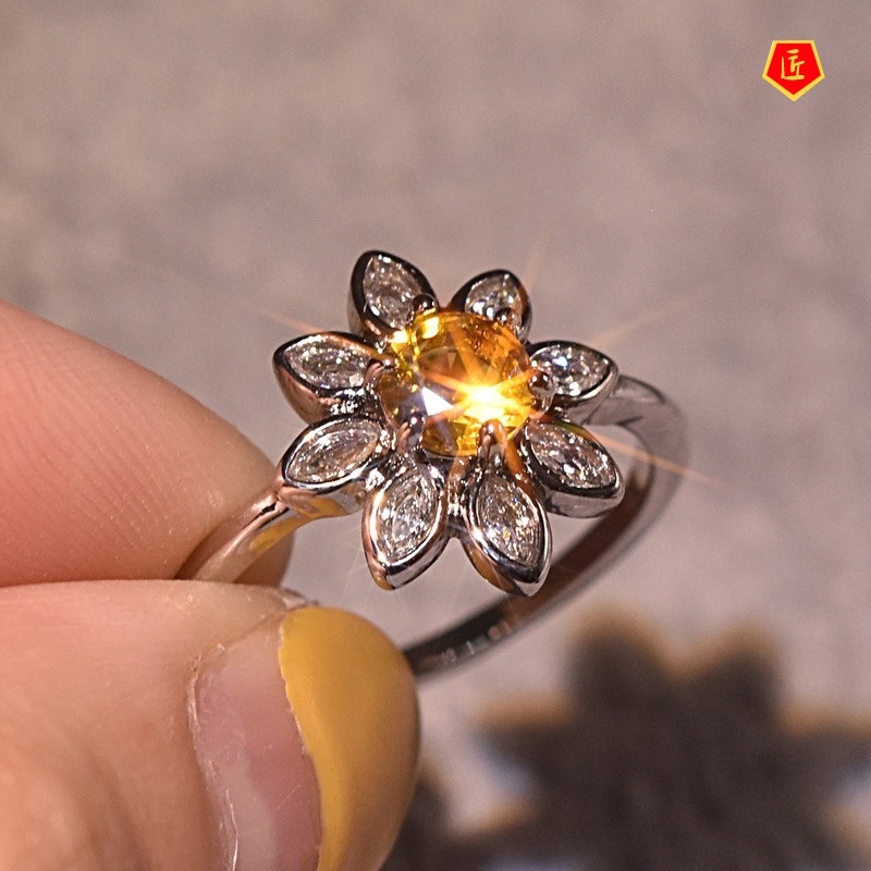 [Ready Stock]Retro Sunflower Diamond-Studded Ring Simple All-Match