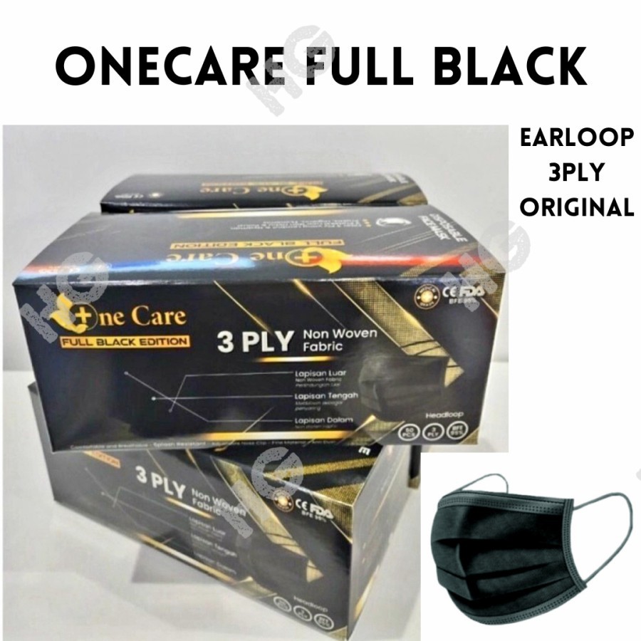 MASKER EARLOOP ONECARE FULL BLACK 3PLY ISI 50PCS ORIGINAL | Shopee ...