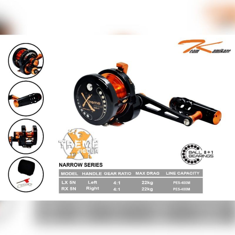 Reel OH Team Kamikaze XTREME JIGGER LX5 & RX5 Narrow Series PE5 400M Drag 22kg