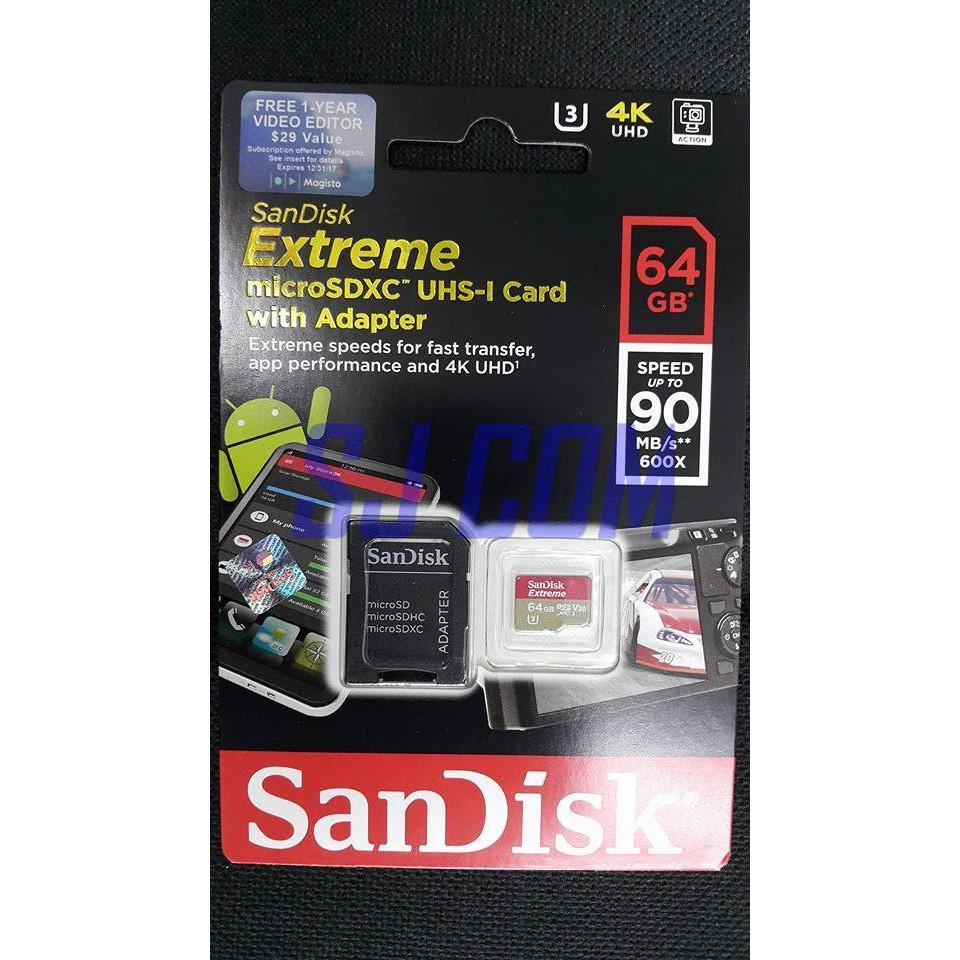 SANDISK EXTREME MICRO SDXC 64GB SPEED 90MBPS CLASS 10 UHS-1 4K UHD