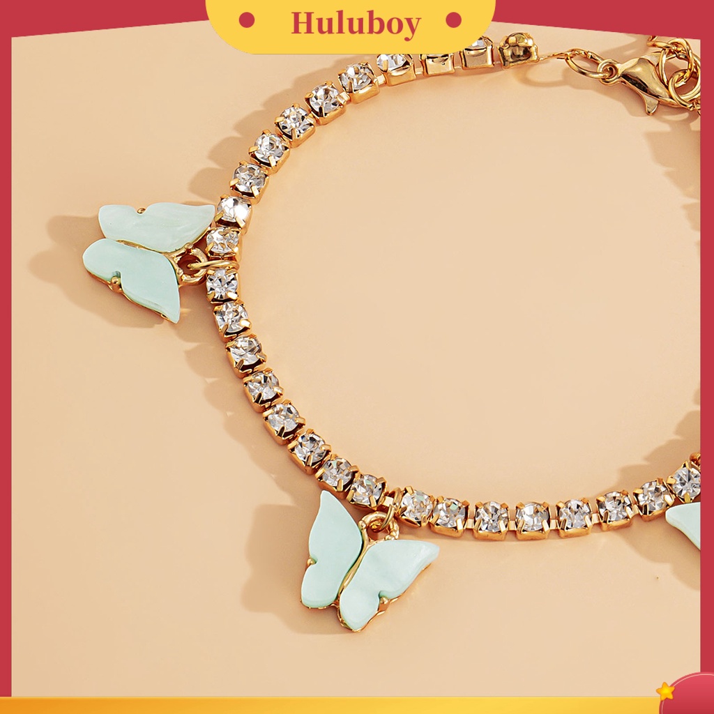 Hu Hu Hu Hu Hu Alat Bantu Pasang Kacamata♡ Gelang Wanita Desain Kupu-Kupu Hias Berlian Imitasi Gaya Simple Berkilau Untuk Hadiah Ulang Tahun