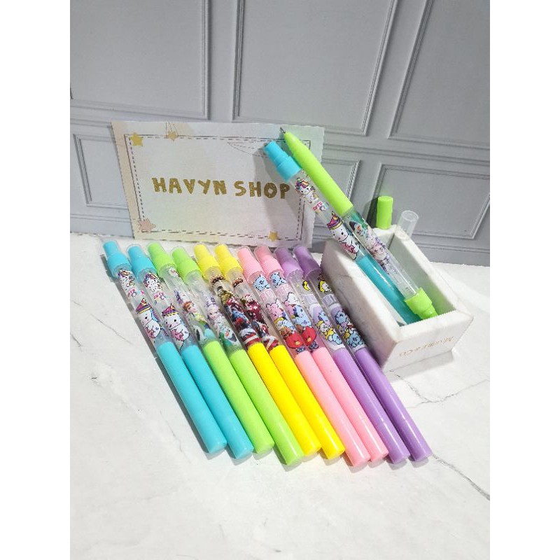 (12pcs) Pen hand sanitizer/pen 3in1/pen semprot/pen spray/bolpen-Karakter