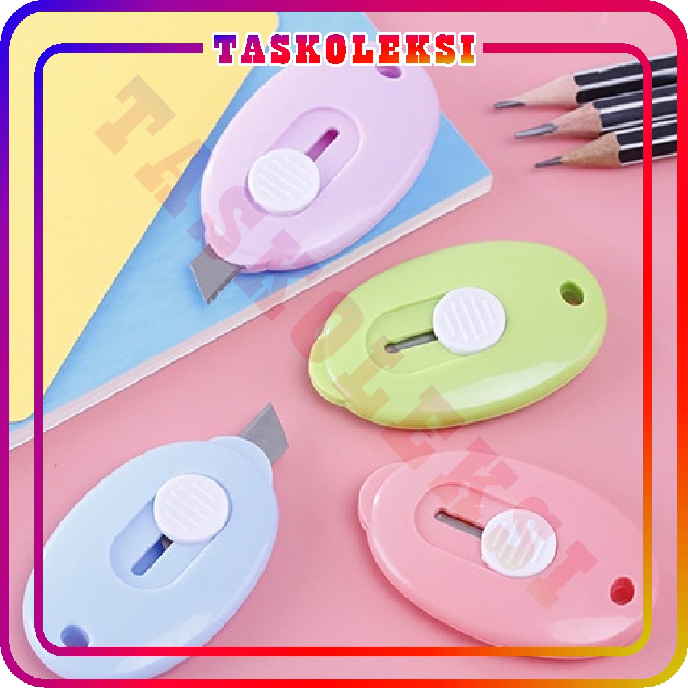 ☛TK☚ S006 Cutter Mini Portable Bentuk Oval Mini Cutter Polos Travel Kit Pemotong Kertas Paper Cutter Lucu