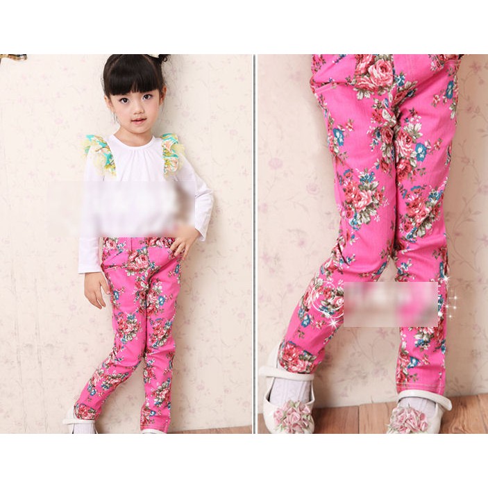 [JOYLEEN BEBE] Denim Stretch Floral Pink Celana Legging Anak Bunga Legging Anak Import Murah