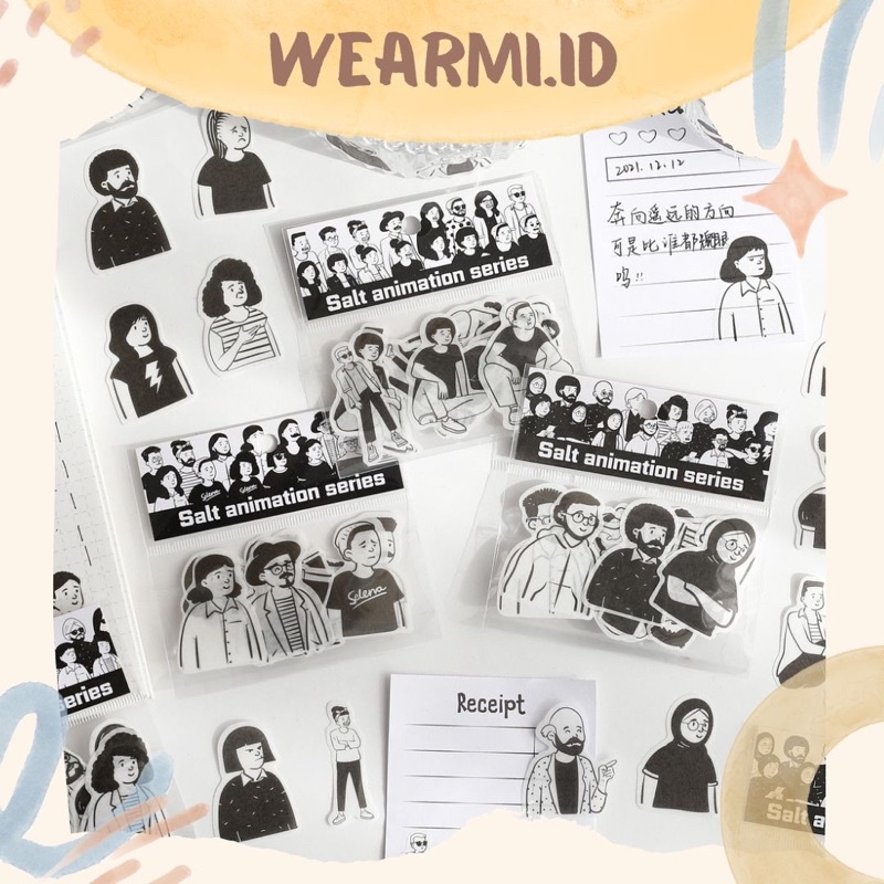 

20 pcs Sticker Pack Salt Animation Series People Black White Aesthetic Bujo jurnaL DIY Wearmi