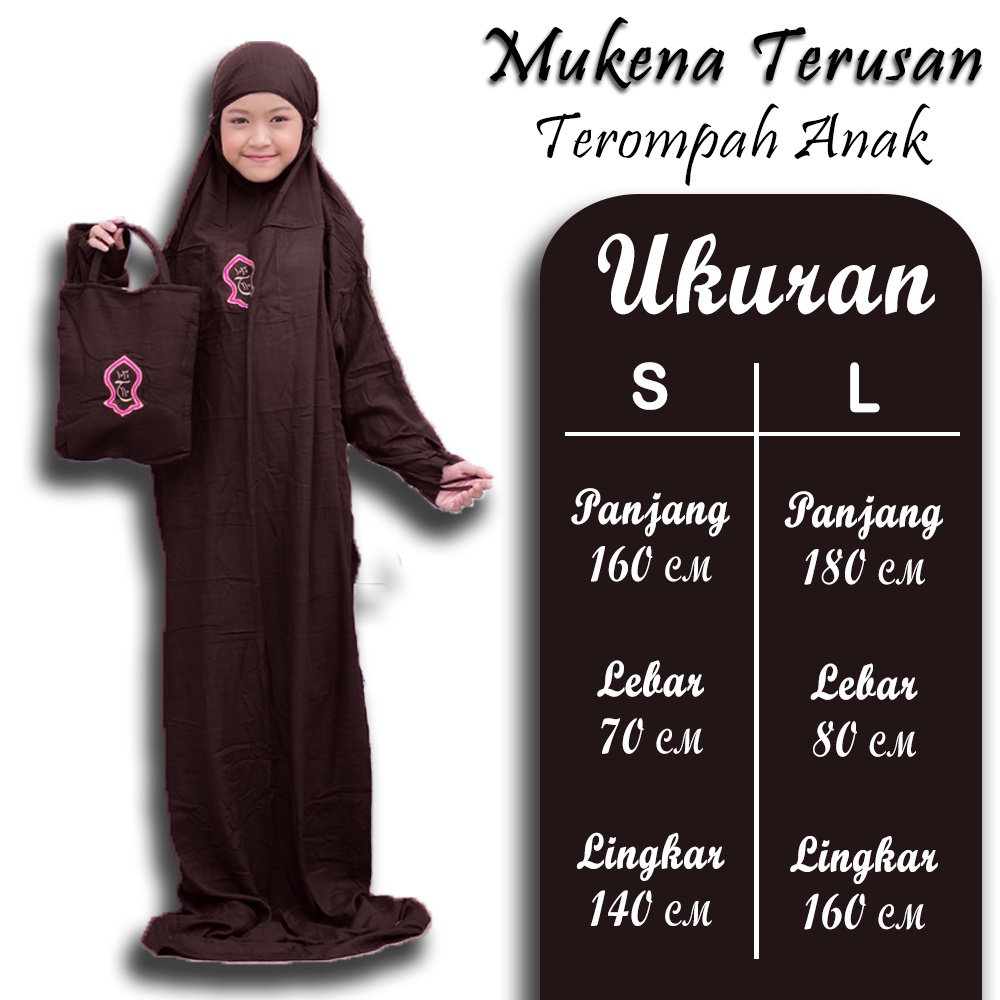 Mukena Terusan Terompah Anak - Mukenah Hadramaut Polos Traveling Jumbo Rayon Premium Bali Murah