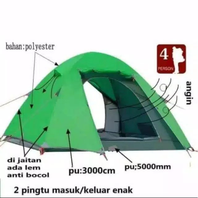 Tenda Dobel Layer Alas Terpal Murah /Compass Tenda Camping Untuk 4-5 Orang waterproof outdoor