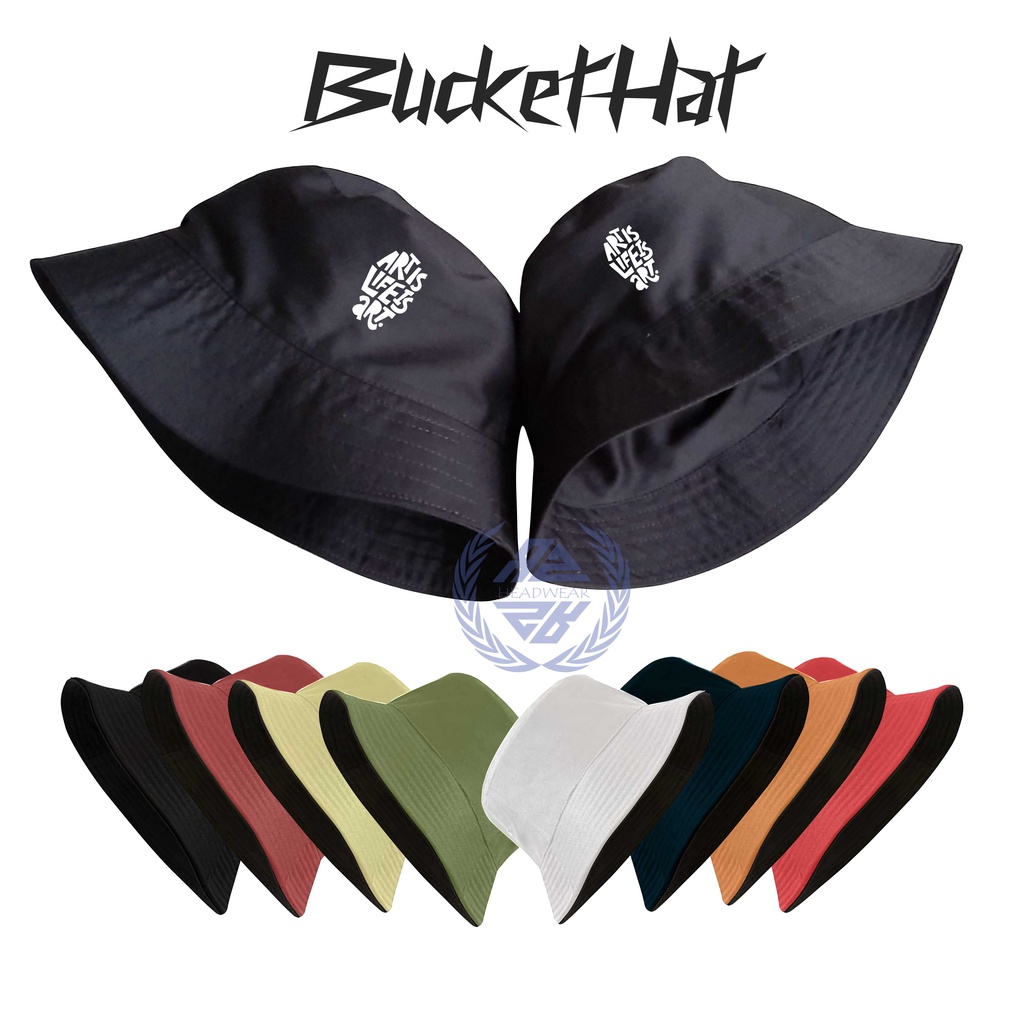 Topi Bucket Hat Logo Art Is LifeTopi Bucket Bolak-balik Pria Outdor Topi Bucket Distro Topi Ember Wanita Pria