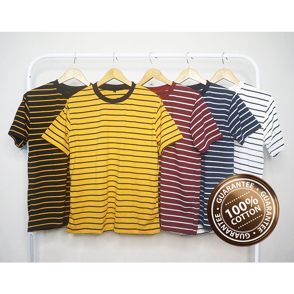 KAOS STRIPE XXL Salur Pria Wanita Cotton CVC 30s Premium Baju Garis-Garis Oversize