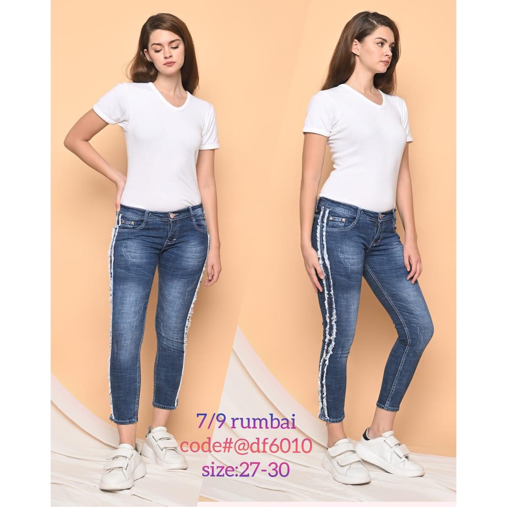 Celana Jeans Wanita Pensil 7/9 Rumbai Samping 27 28 29 30 Bisa Bayar Ditempat(COD)