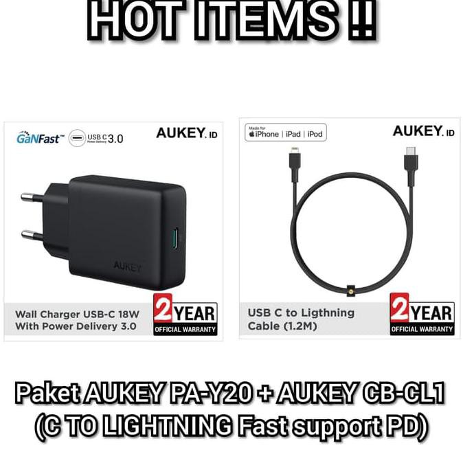Ready...Ready...Ready... Hot Item  Paket Aukey Pa-Y20 + Aukey Cb-Cl1 Fast Charging Iphone
