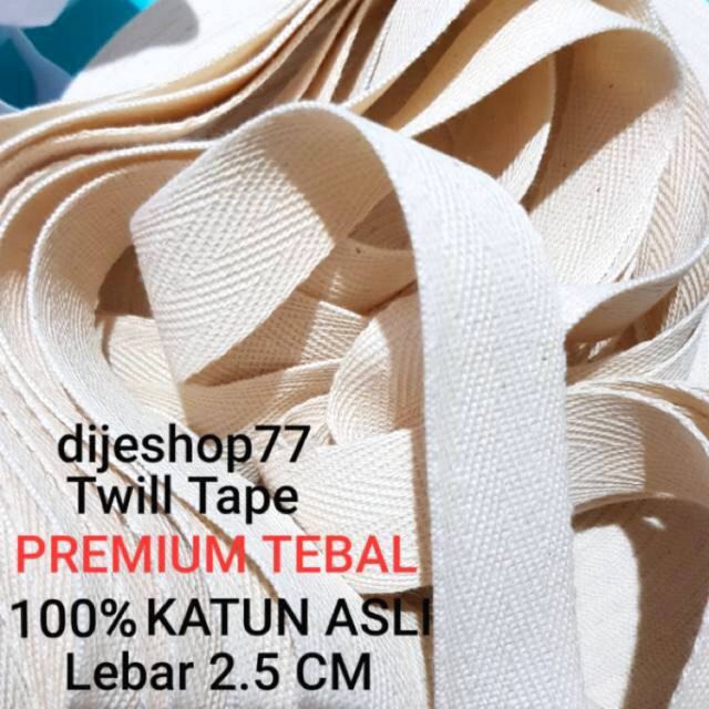 Twill tape 2,5 cm - PREMIUM jual per ROLL / cotton tape 2,5cm / pita katun 1" inch /pita kain bisban