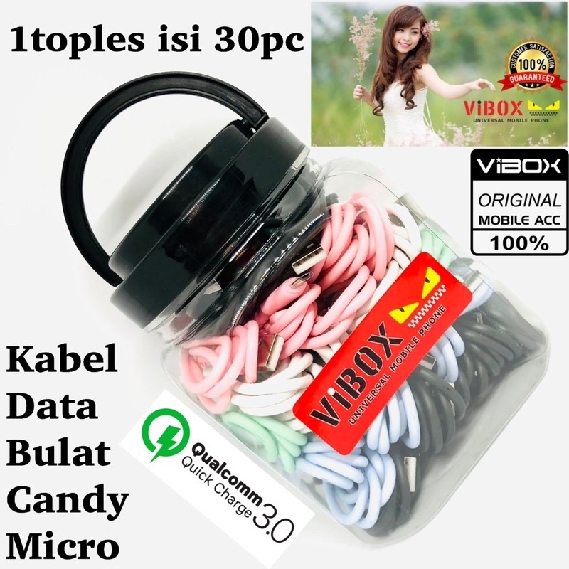 PROMO 1TOPLES ISI 30PCS KABEL DATA CANDY BULET FLECO FAST CHARGING