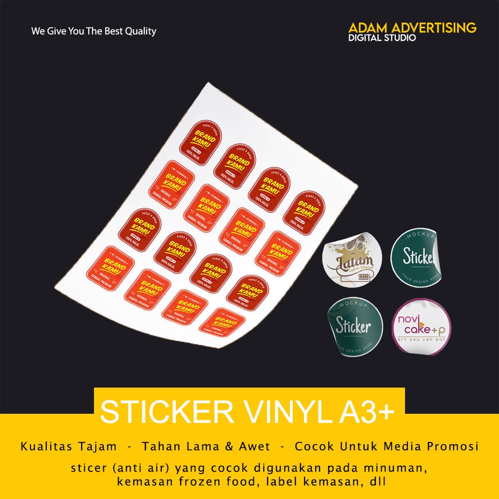 

CETAK STICKER VINYL A3+ MURAH DESAIN CUSTOM