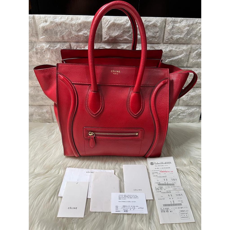 Tas Wanita Authentic Branded Shoulder Bag Celine Mini Luggage Red Original