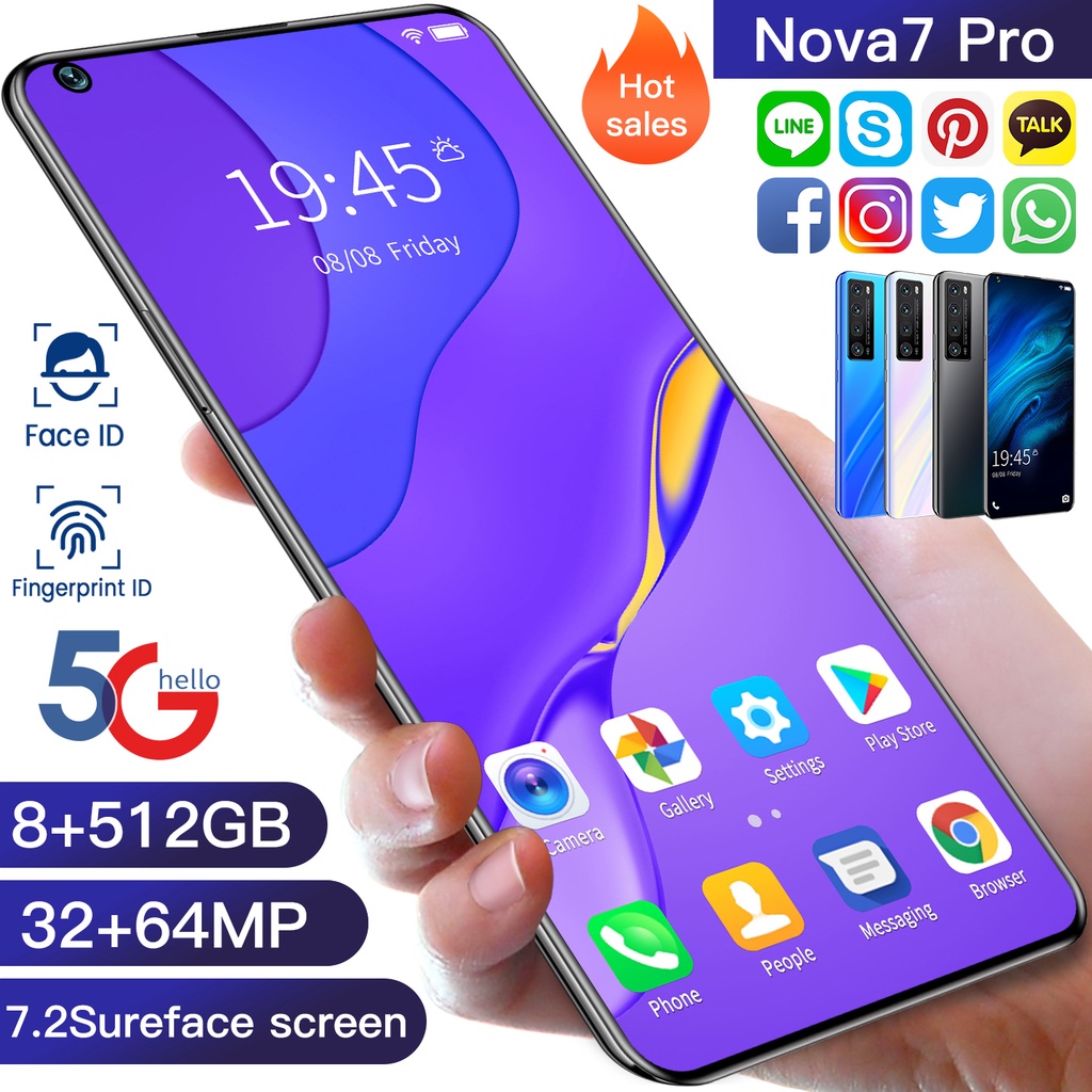 bisa cod Nova 7 Pro Layar 7.3 inci 12GB RAM 512GB ROM Ponsel 4G Jaringan  handphone promo Asli