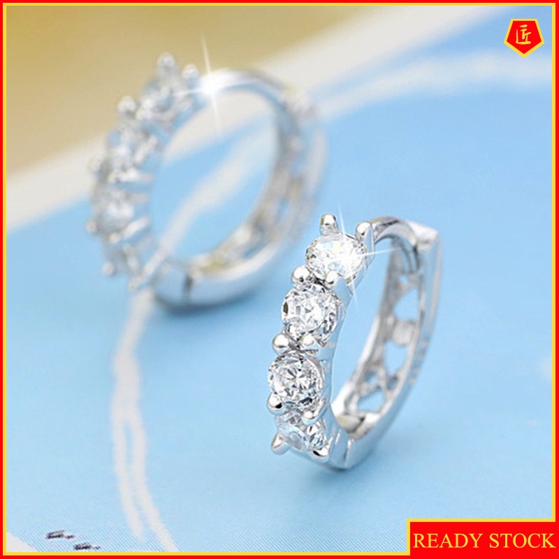 [Ready Stock]Fashion Silver Diamond Heart-Shaped Ear Clip Earrings