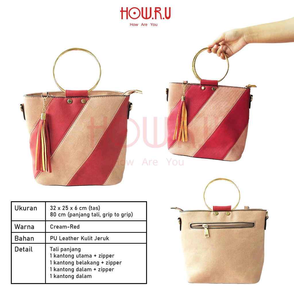 HOW.R.U | Hand Bag Gagang Emas / Tas Selempang Wanita Korea / Elegan Sling Bag 9501