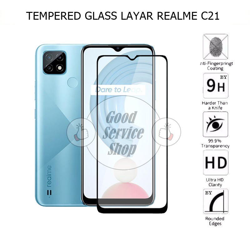 Tempered Glass anti gores Layar Realme C21 2021 Full Glue Lem Cover Screen Guard Protector 6D 9D 11D