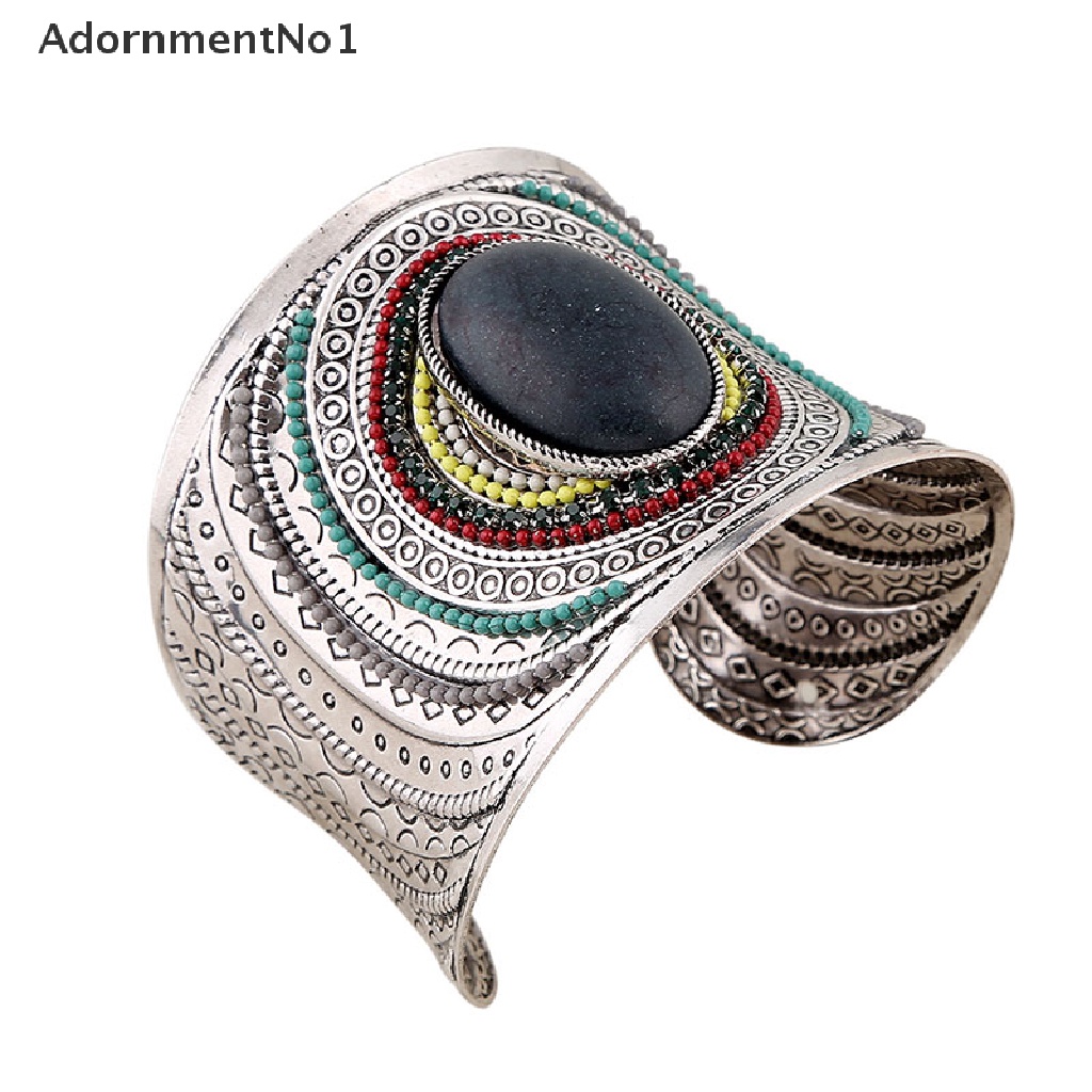 (AdornmentNo1) Gelang Tangan Silver Gaya Tibet Vintage Bohemian Aksen Turquoise Untuk Perhiasan Wanita