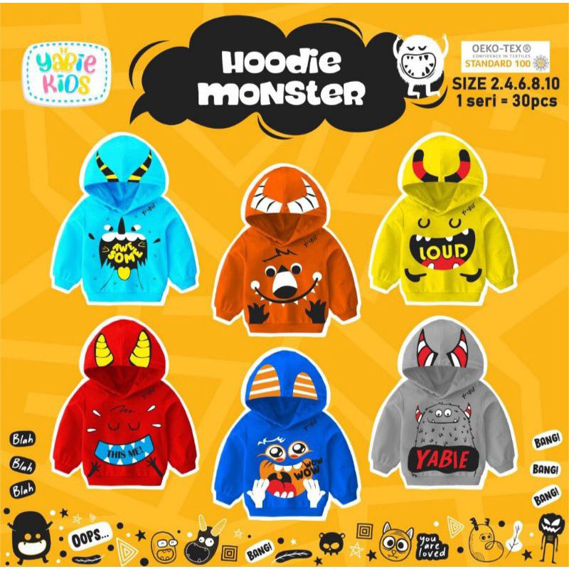 Hoodie Monster anak by Yabie Kids estimasi usia 1 - 8 tahun