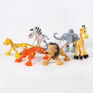 6pcs set Mainan  Boneka Kartun  Hewan Jerapah Singa Gajah 