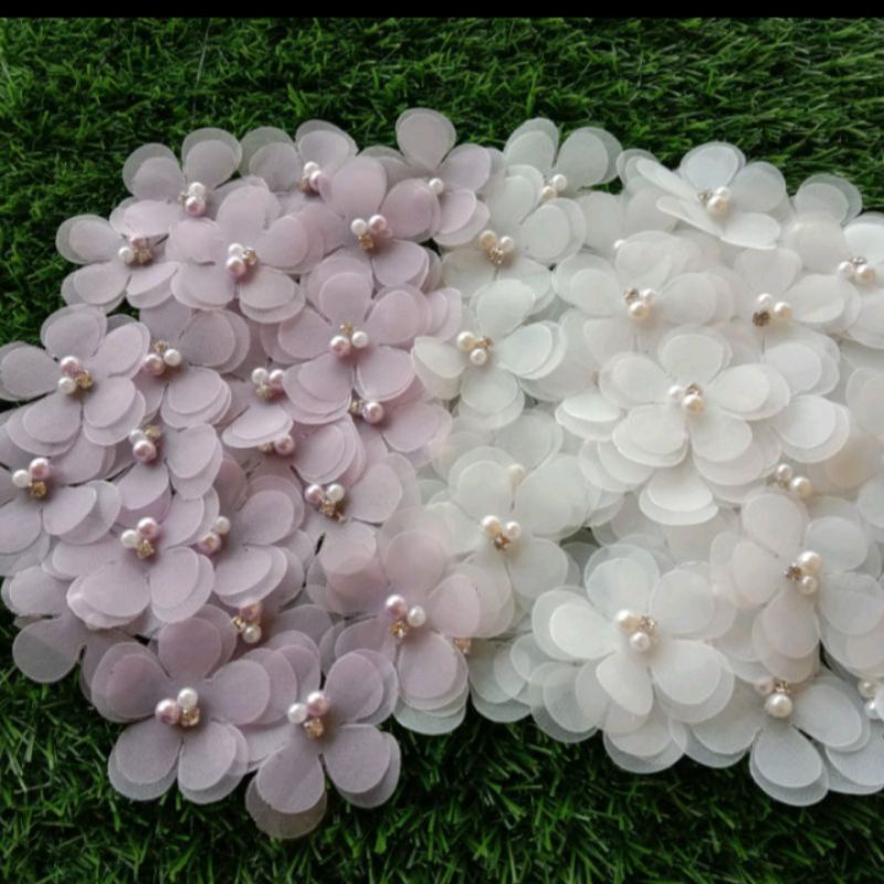 bunga organza 3cm 12pcs /aplikasi bunga solder 3d