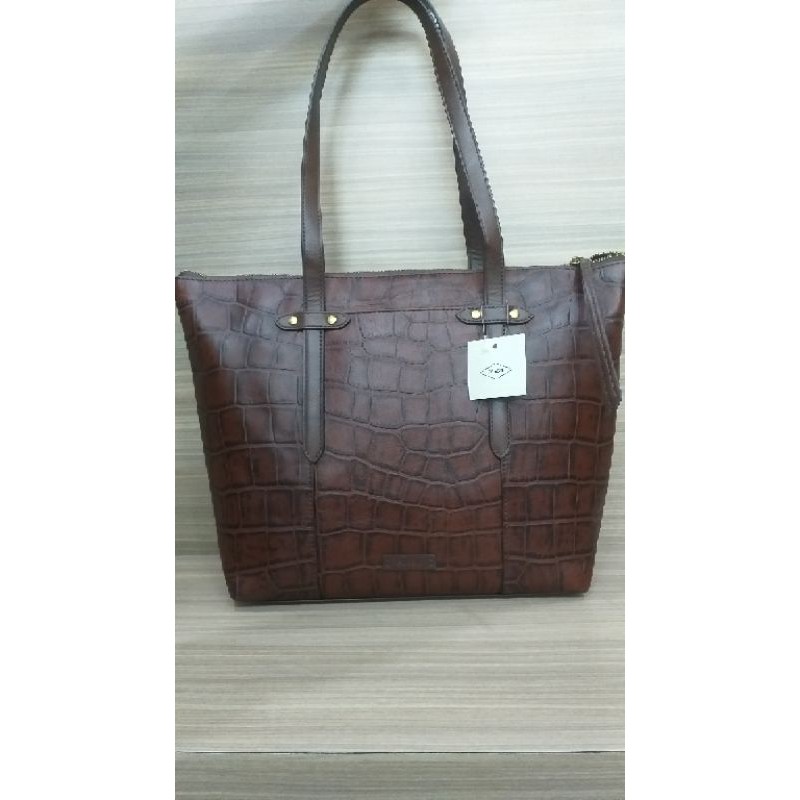 fossil felicity tote brown croco ory