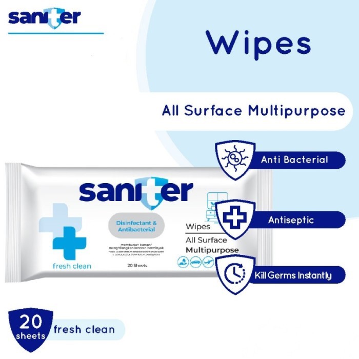 TISU BASAH ANTISEPTIK SANITER ISI 20 LBR WET WIPES ALL SURFACE MULTIPURPOSE