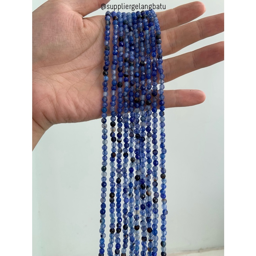 batu AGATE SERAT BIRU FACETED 4mm cutting aksesori bahan gelang kalung