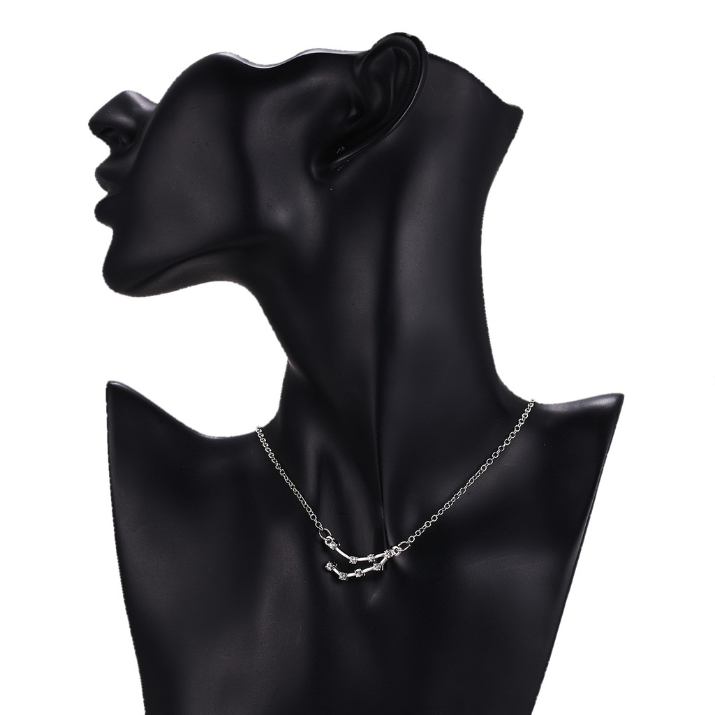 Kalung Choker Aksen Kristal Motif 12 Rasi Bintang Warna Silver Untuk Wanita