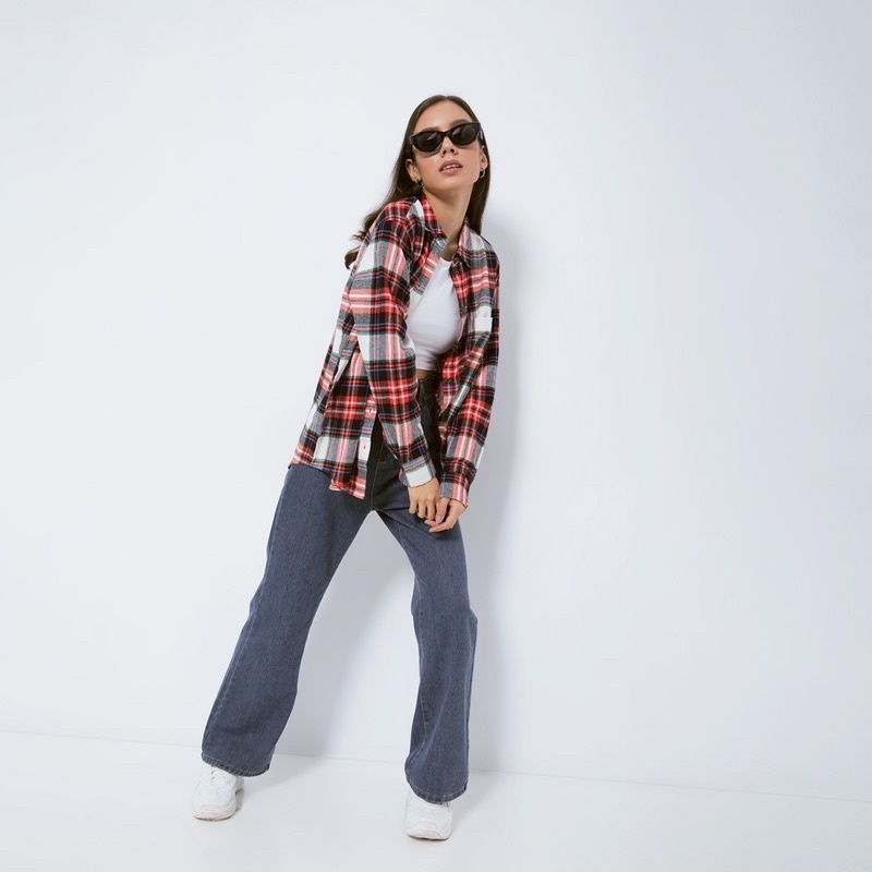 [W] Kemeja Flanel Oversize Boyfriend Unisex WARNA HITAM TIDAK ADA LAGI-3