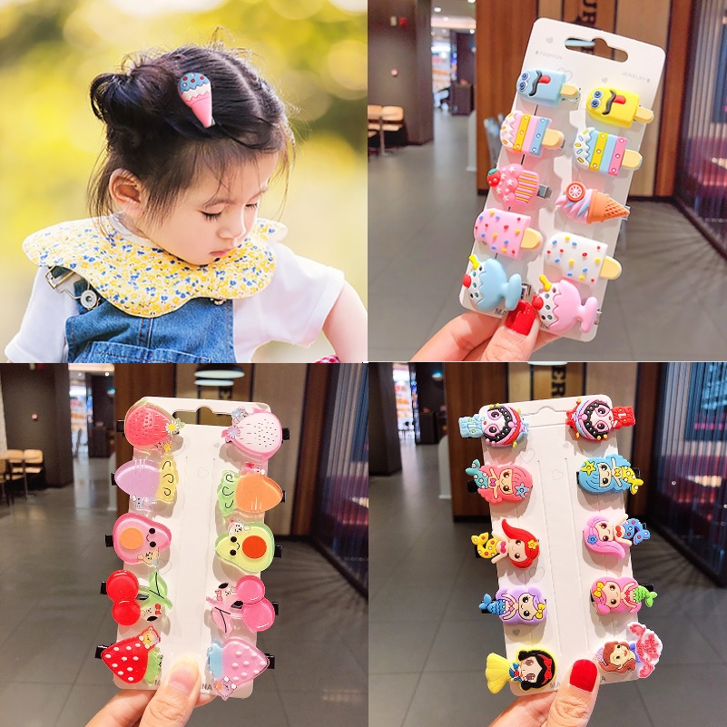 (1 Set 10 pcs) Satu set jepit rambut anak motif ice cream