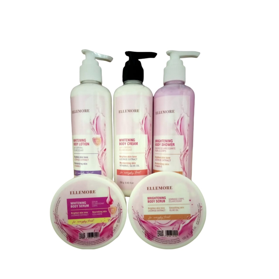 ELLEMORE Whitening Lotion whitening, Body Cream, Scrub, Serum dan Body Shower / sabun mandi cair