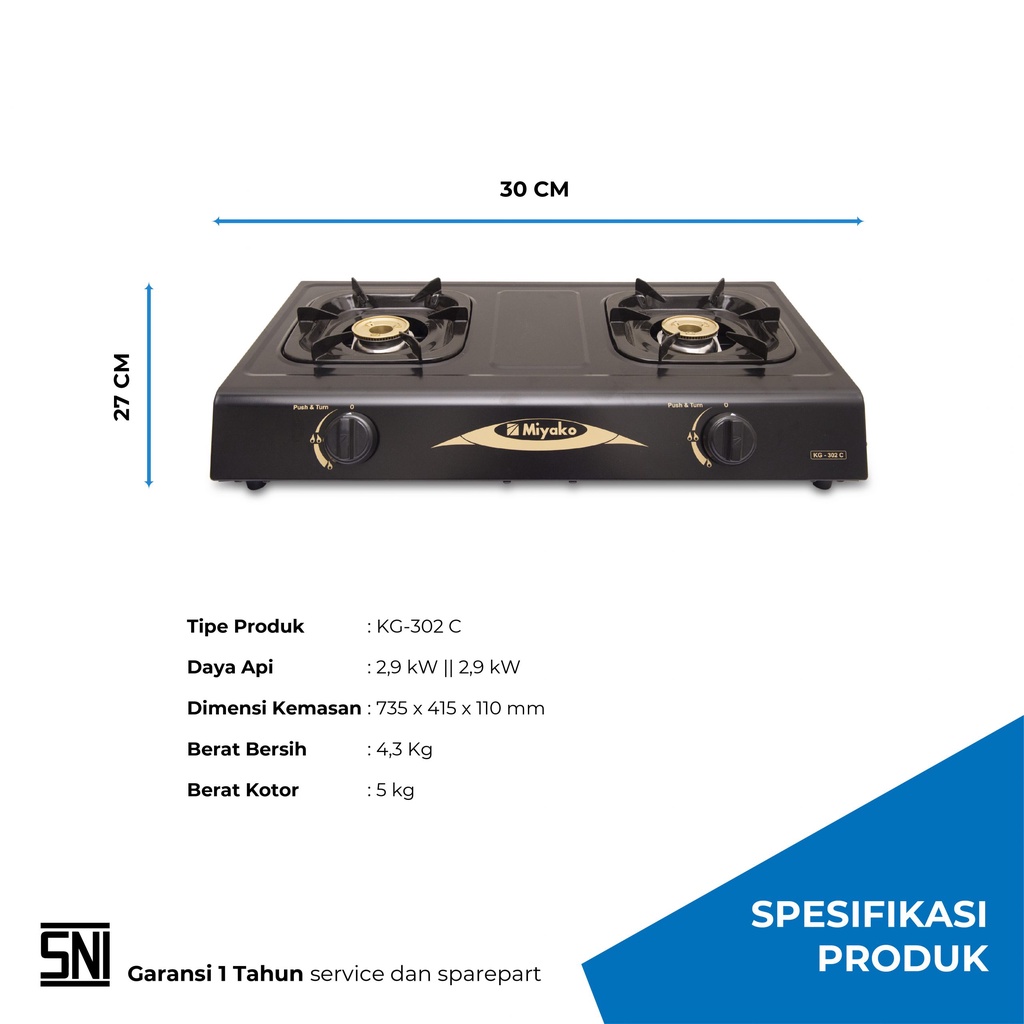 Kompor Gas Miyako KG-302 C Kompor Gas LPG 2 Tungku Burner Kuningan
