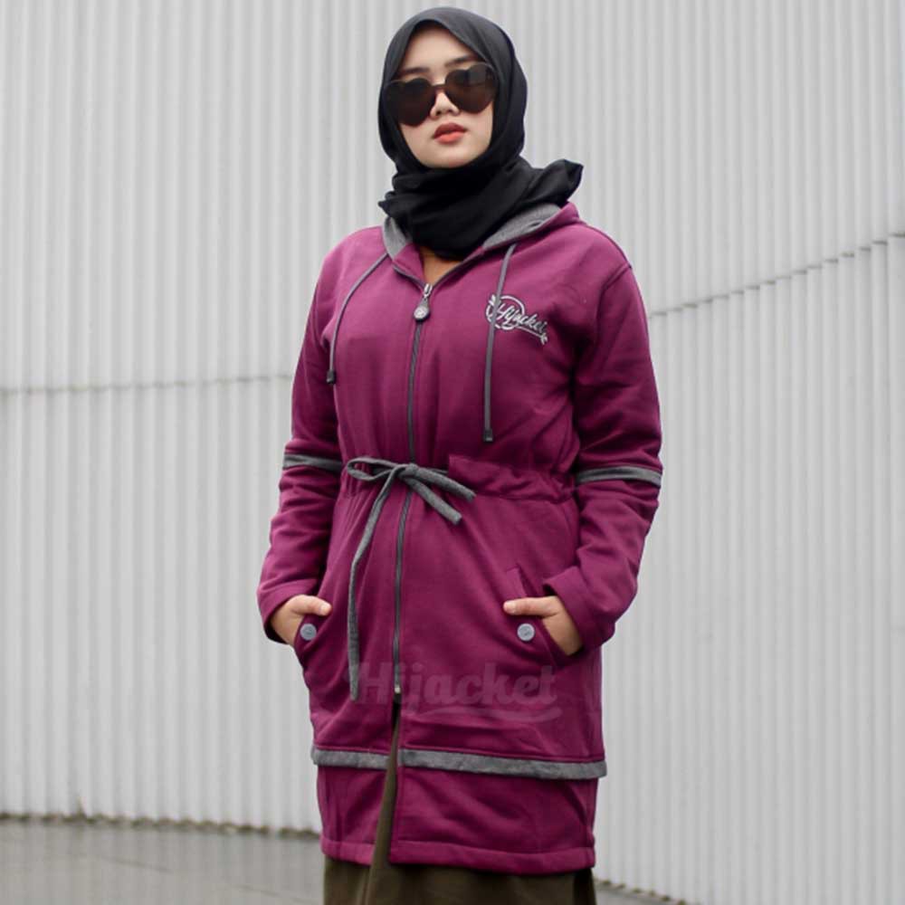 Jaket Hijacket Wanita Cewek Cewe Muslimah Jacket Hoodie Hijabers Kekinian Terbaru Modis Hijaket AUR-Ungu
