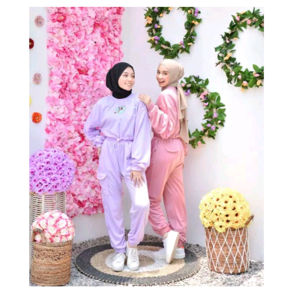 READY SIZE M-XL Powerpuff Girls Set / Setelan Sweater dan Celana Wanita / Setelan Olahraga Powerpuff