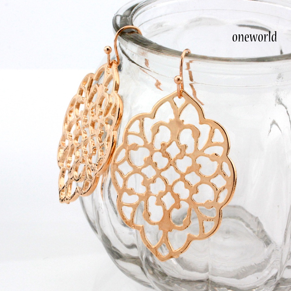 OW@ Women Fashion Hollow Geometric Filigree Dangle Drop Hook Earrings Jewelry Gift