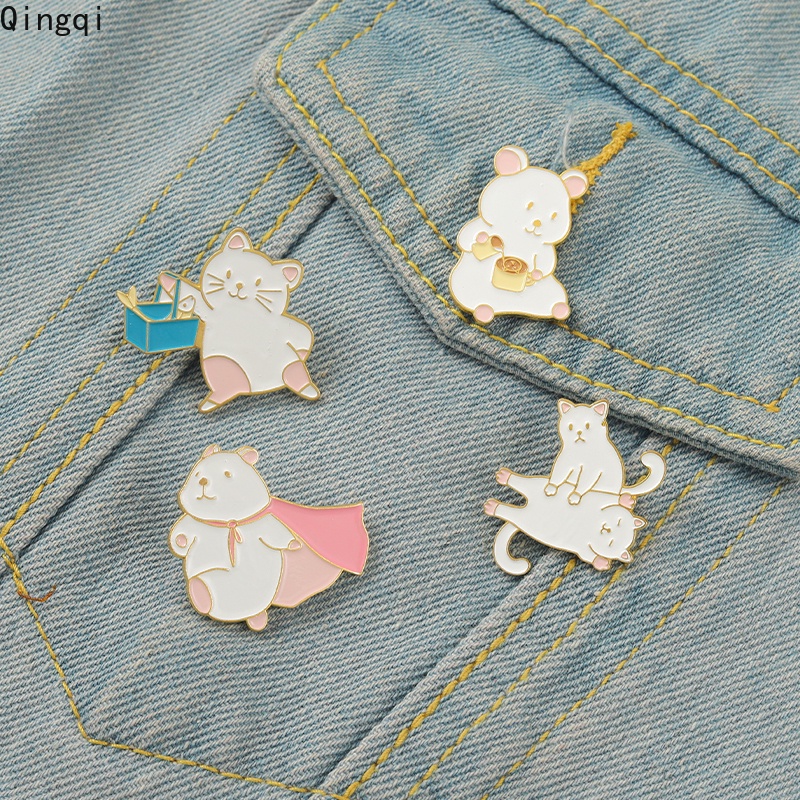 Bros Pin Enamel Bentuk Kartun Hewan Kucing Beruang Bahan Alloy Untuk Anak