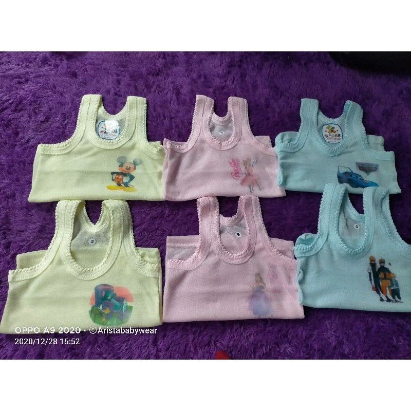 SINGLET WARNA BAYI/ANAK  SABLON KARAKTER 3PCS