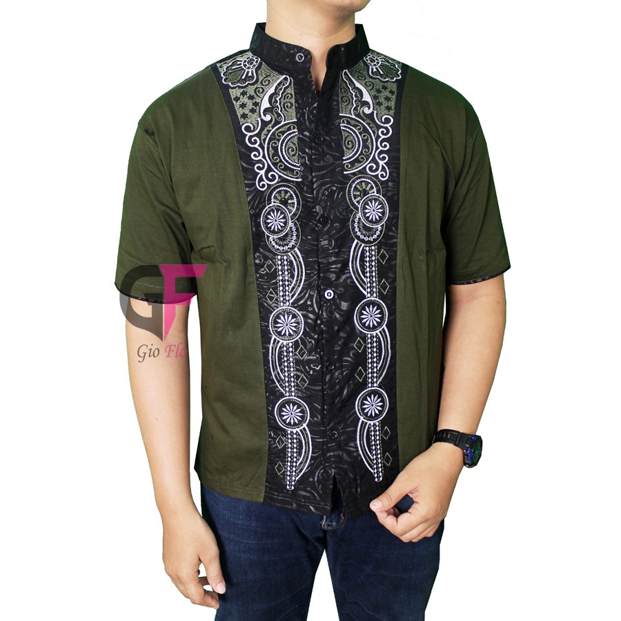 GIOFLO Baju Koko Lebaran Idul Fitri Bordir Lengan Pendek Green / KKS 37